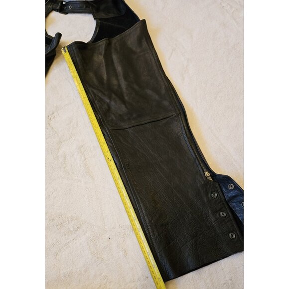 Joe Rocket Mens Black Leather Chaps Medium Open Back Pant 28"-32" Waist - Picture 10 of 13